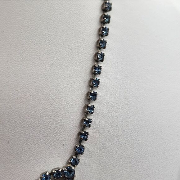 Blue Rhinestone Choker Necklace Vtg - Picture 5 of 9
